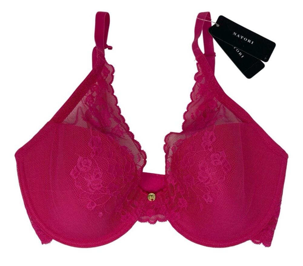 Natori Convertible Bra 32DD Blush Lace Cherry Blossom Plunge Underwire MSRP $76